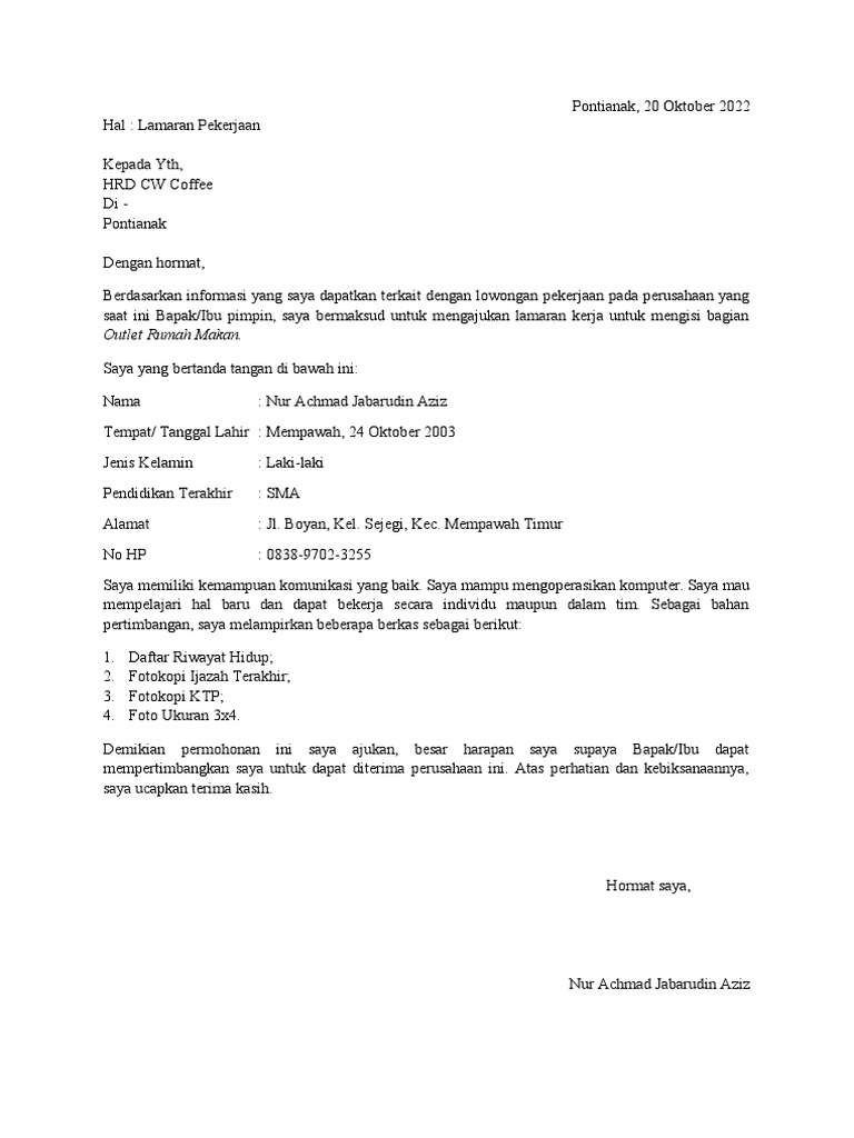 Contoh Surat Lamaran Kerja Pdf