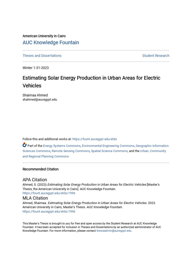 Estimating Solar Energy Production in Urban Areas For Electric Ve | PDF