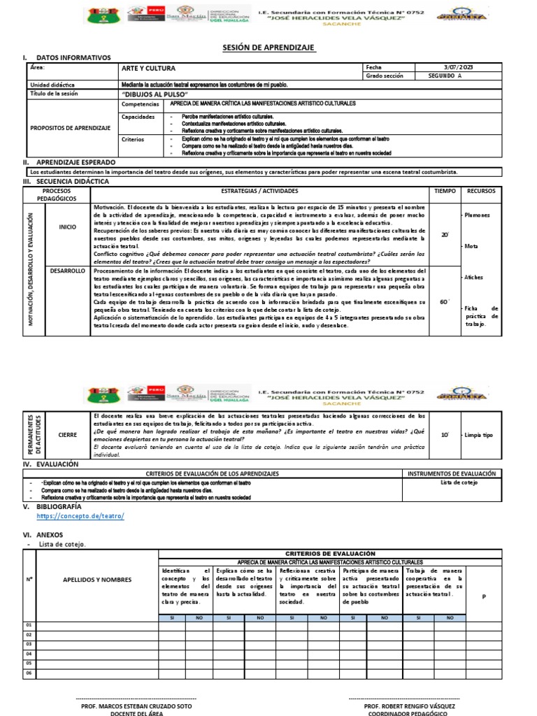 Sesión de Aprendizaje #01 Arte y Cultura Ii Bimestre 2023 | PDF