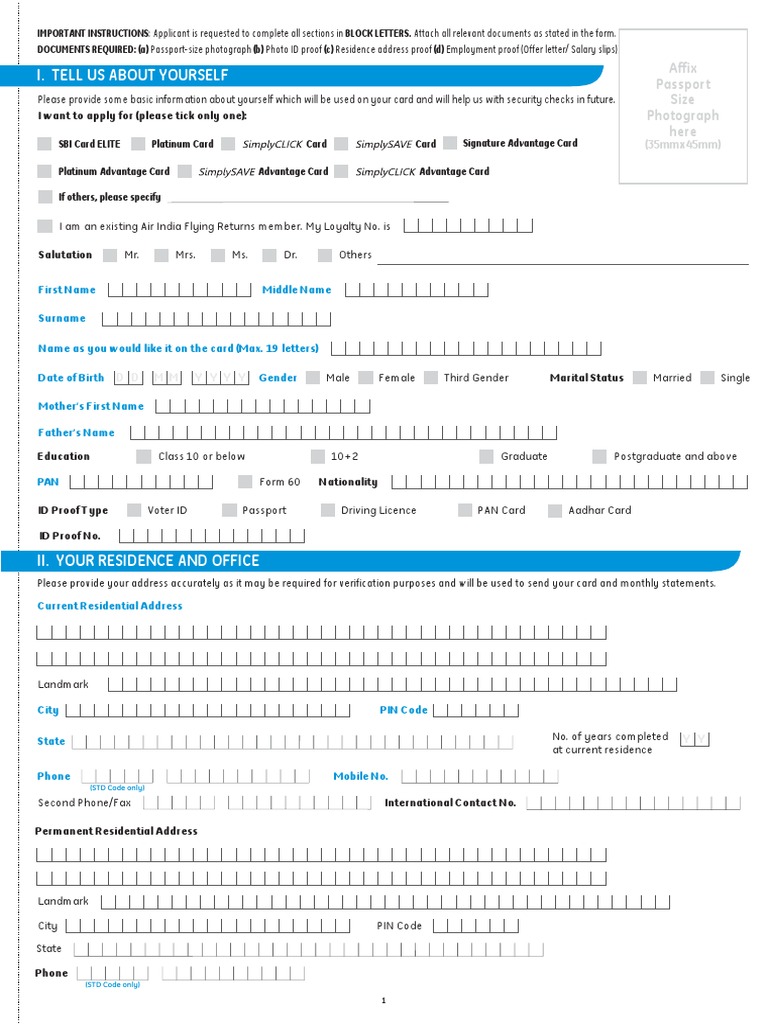 SBI Card Application Form | PDF
