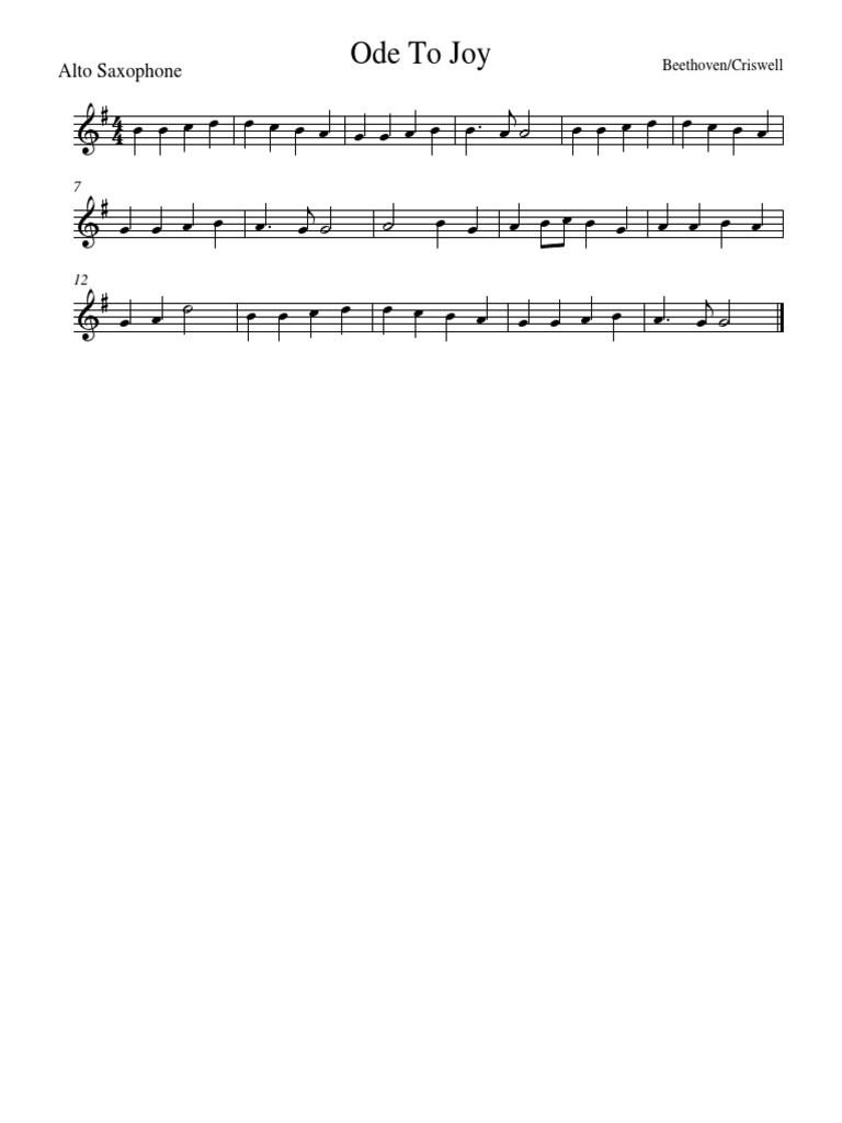 Ode To Joy Alto Saxophone PDF