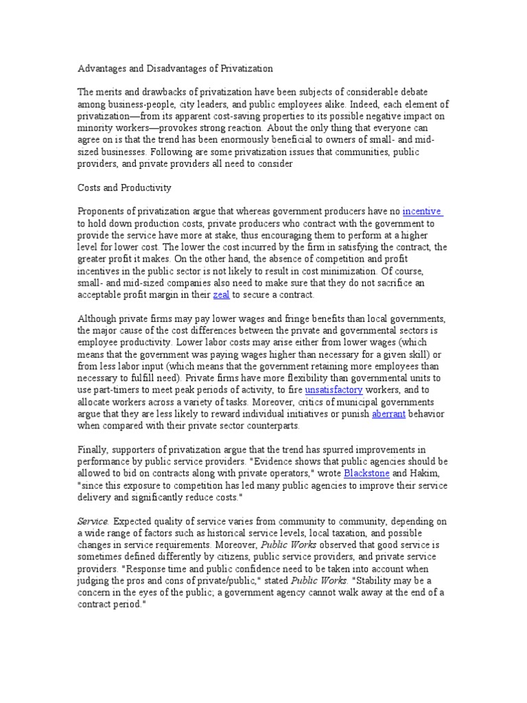Privatization: Pros, Cons, and Impacts | PDF | Privatization ...