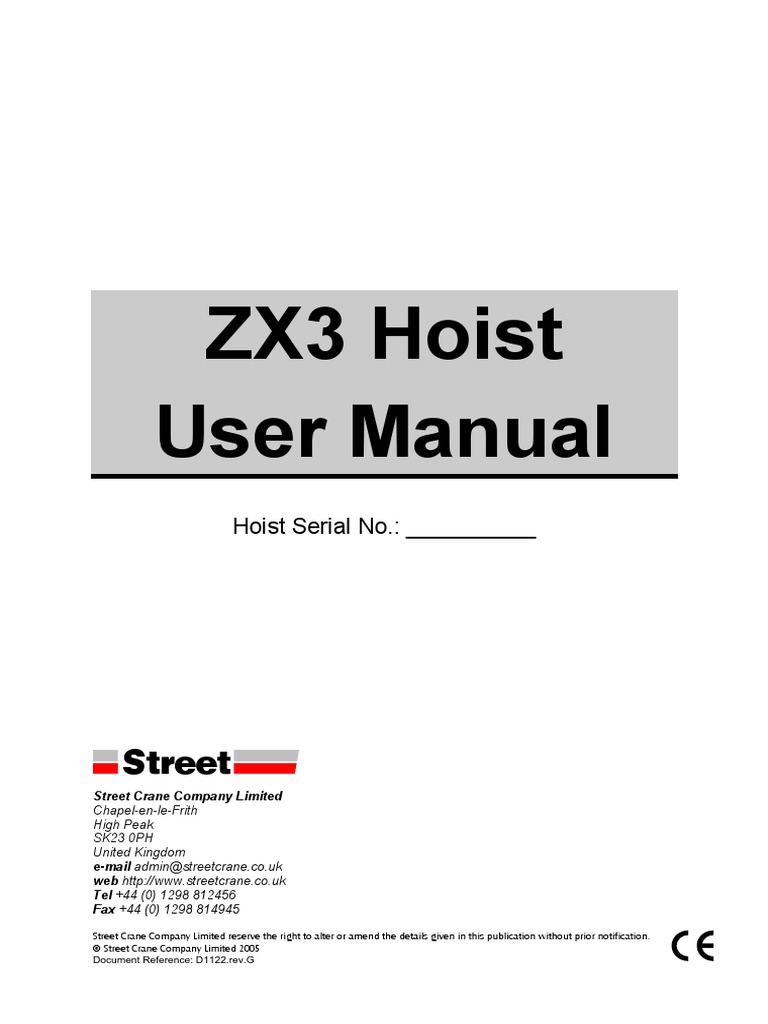 ZX3 Hoist User Manual and Safety Guide | PDF | Crane (Machine) | Switch