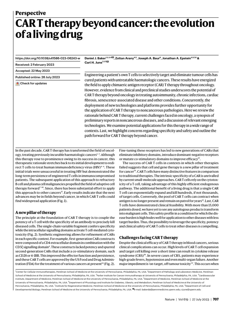 CAR T Therapy Beyond Cancer: The Evolution of A Living Drug ...