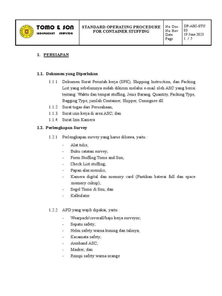 DP-ASC-STU For Survey of Container Stuffing (Rev.03) | PDF