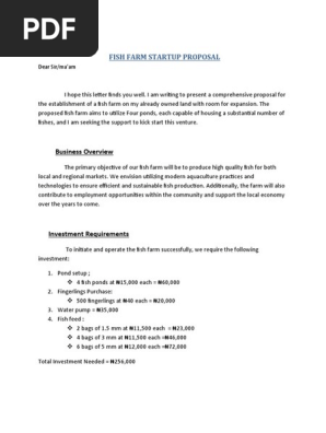 FISH FARM STARTUP PROPOSAL