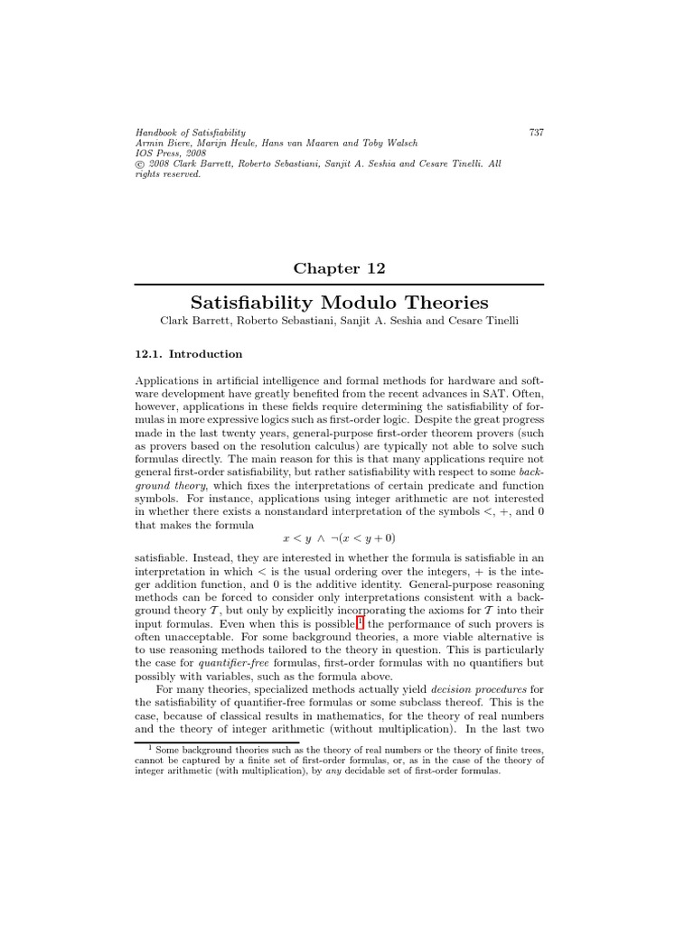 Overview of Satisfiability Modulo Theories | PDF
