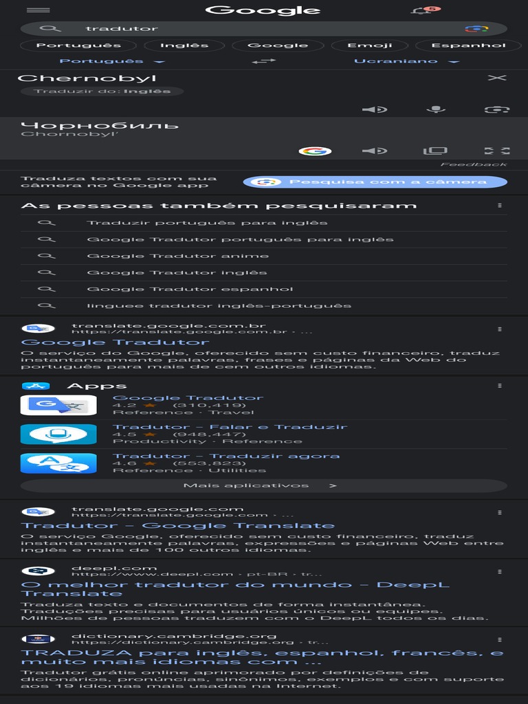 Tradutor - Pesquisa Google
