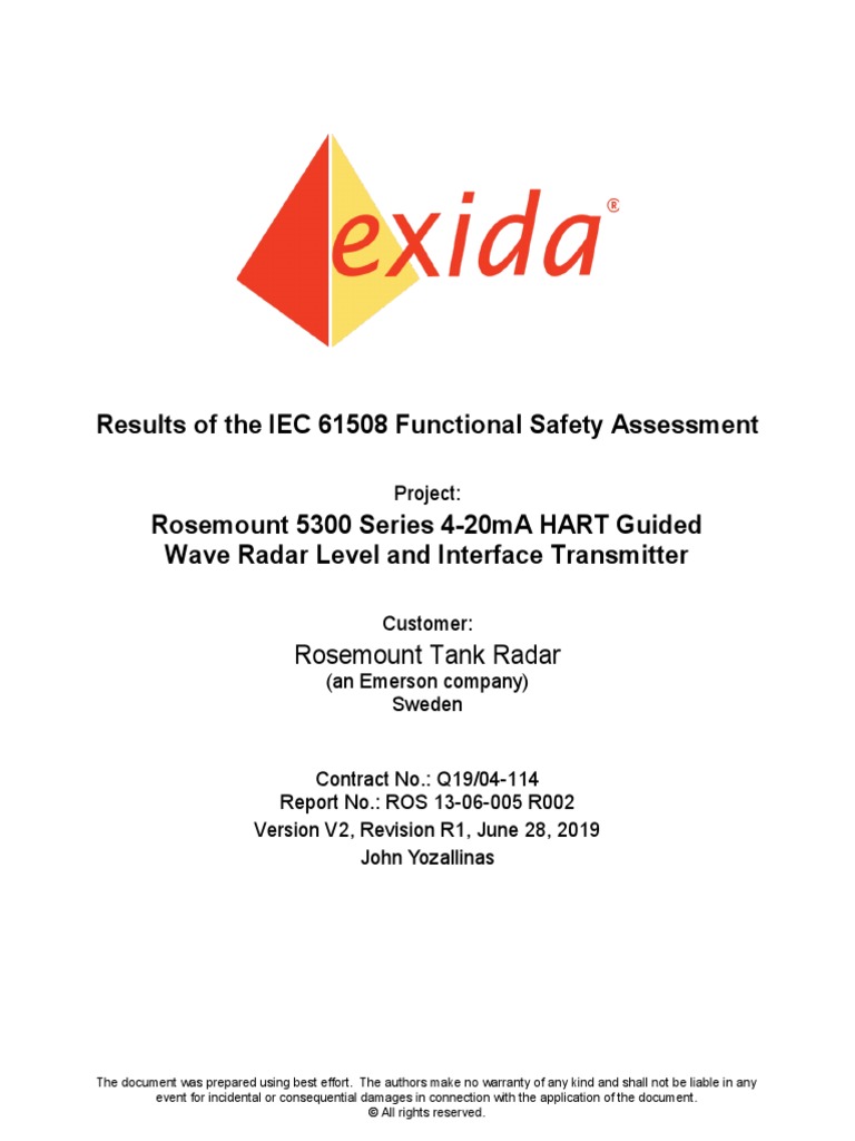 Product Certificate Rosemount 5300 4 20ma Hart Iec 61508 Functional ...