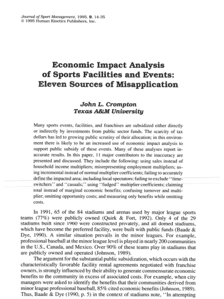 Economic impact evaluation of sports events pdf