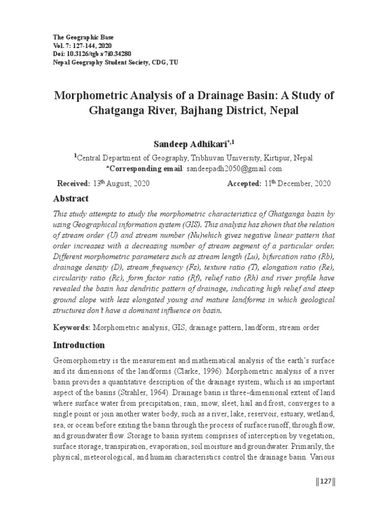 Morphometric Analysis of A Drainage Basi | PDF | Drainage Basin | Stream