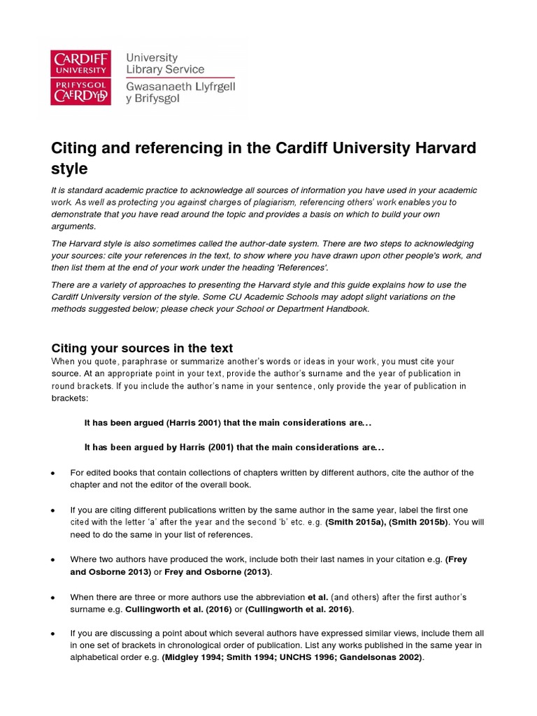 Citing and Referencing in The CU Harvard Style | PDF | Citation ...