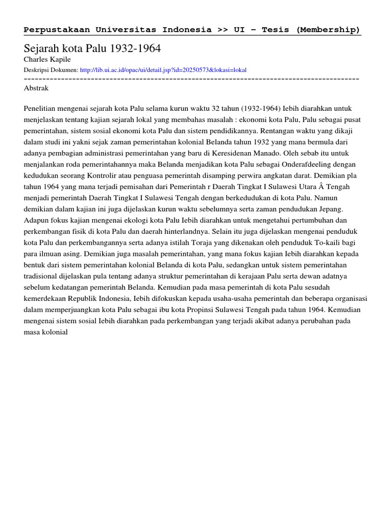 Sejarah Kota Palu 1934-1962 | PDF