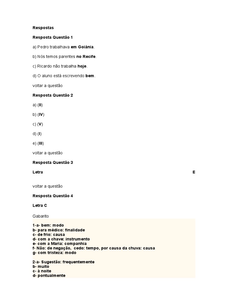 Gabarito - Adjunto Adnominal | PDF