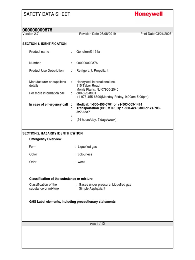 Safety Data Sheet Refrigerant EN PDF