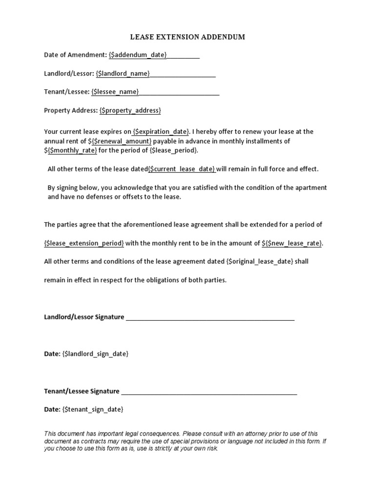 Lease Extension Addendum Template | PDF