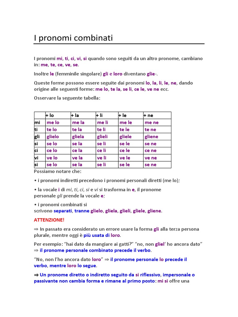 I Pronomi Combinati - Zanichelli Aula Di Lingue | PDF