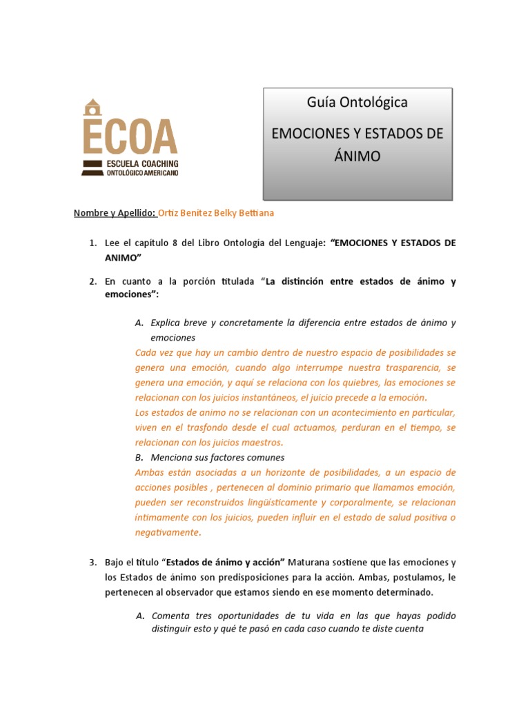 Diferencias entre emociones y estados de ánimo | PDF | Las emociones ...