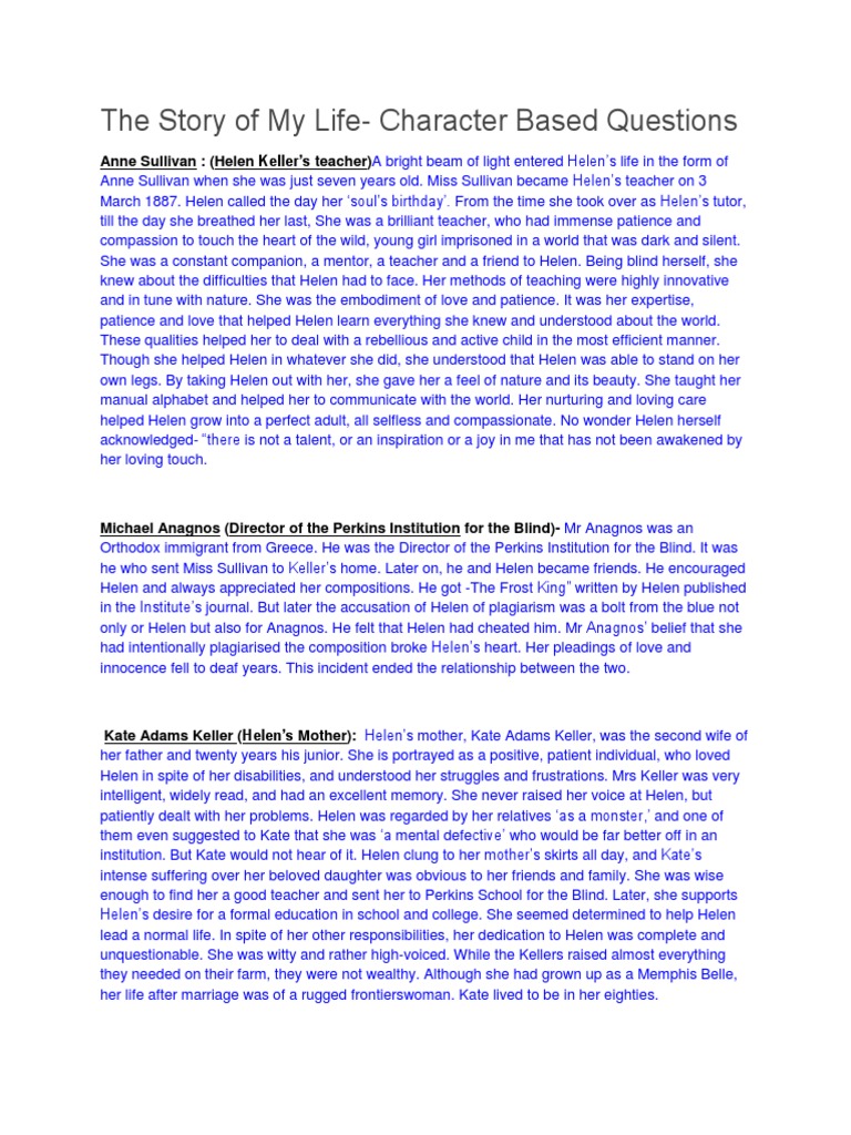 Helen Keller Character PDF