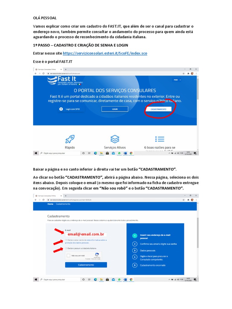 Cadastro e Acesso ao FAST.IT | PDF | Fazer login | Senha