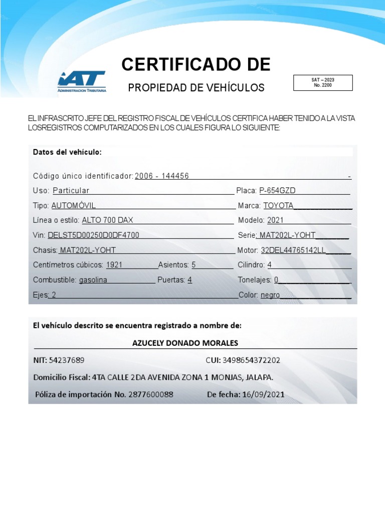 Certificado de Propiedad PDF