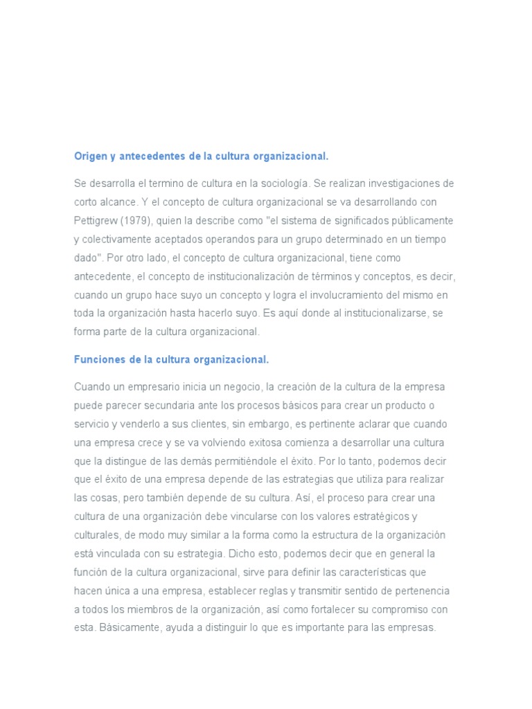 Origen de la cultura organizacional | PDF