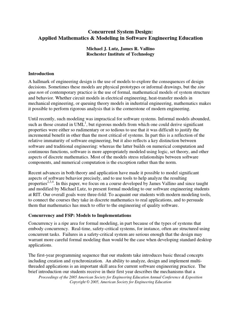 Concurrent System Design: Applied Mathematics & Modeling in Software ...
