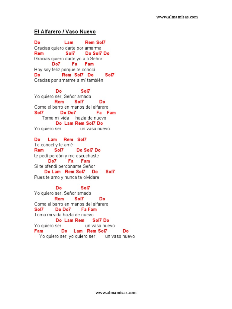 El alfarero vaso nuevo acordes y letra pdf