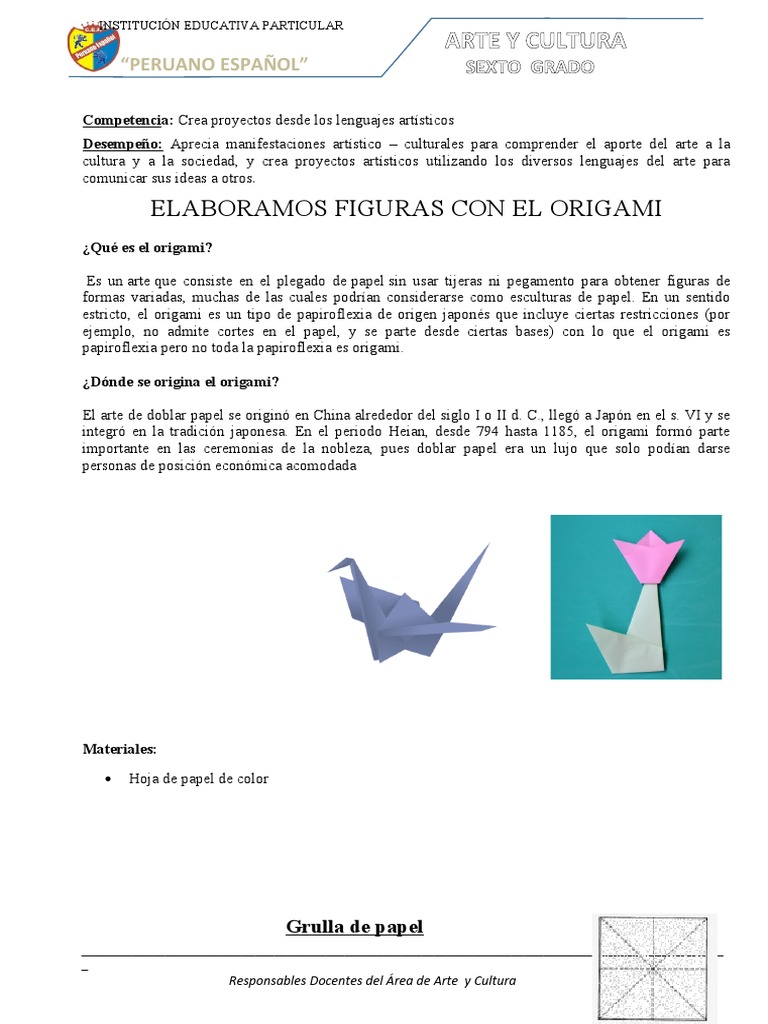 FICHA ARTe Orgami Grulla 6to | PDF | Origami