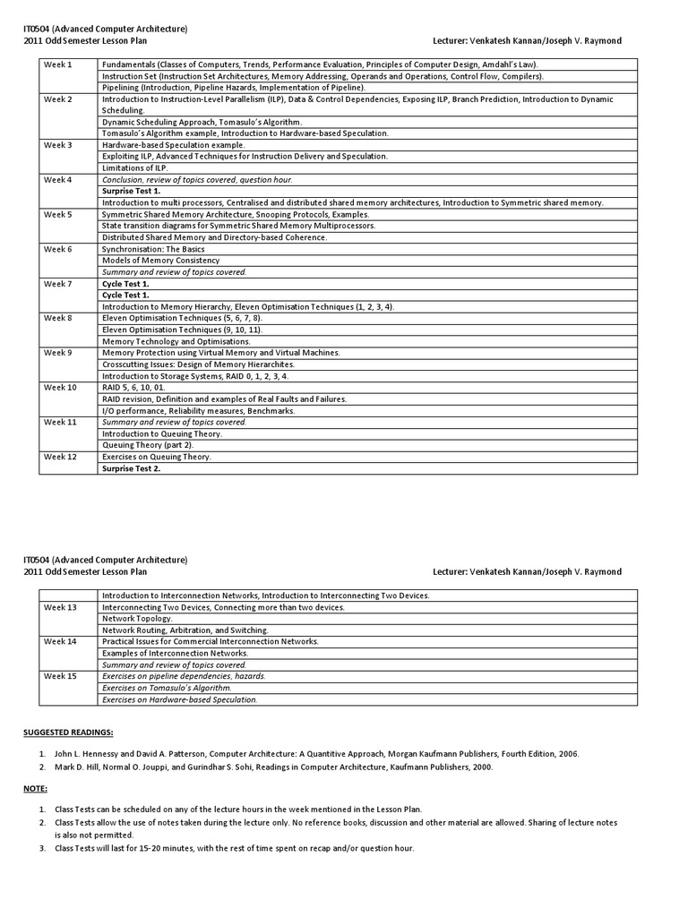 Advanced Computer Architecture Plan | PDF | Program Optimization ...