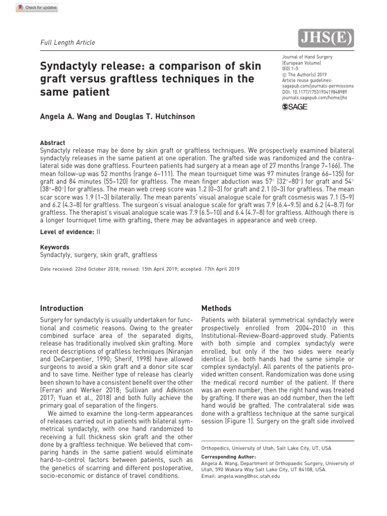 Syndactyly Release: A Comparison of Skin Graft Versus Graftless ...