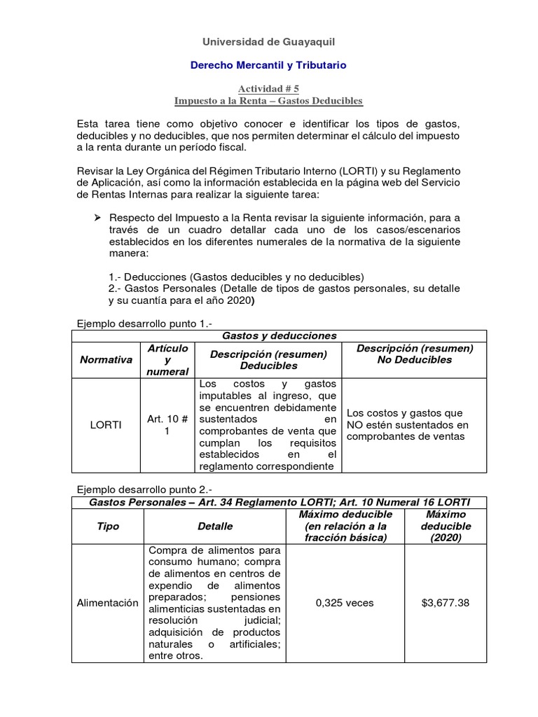 Gastos Deducibles e Impuesto a la Renta | PDF | Impuestos | Impuesto ...