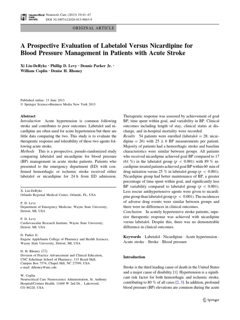 A prospective evaluation of labetalol versus nicardipine for blood