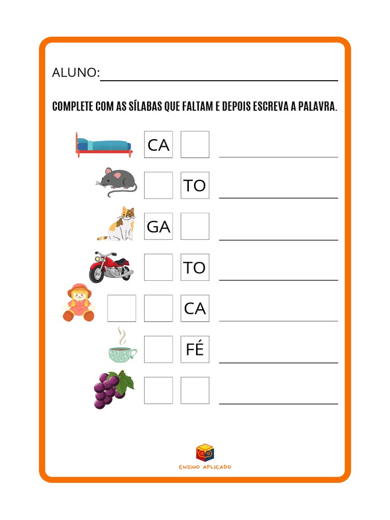 Complete Com As Sílabas Que Faltam e Depois Escreva A Palavra. | PDF