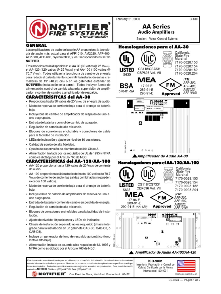 Audio Amplificados Notifier | PDF | Diodo emisor de luz | Tecnología de ...