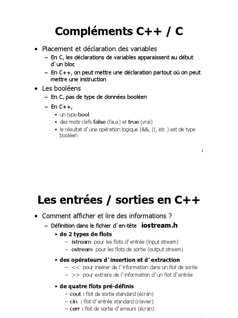 Compléments C++ / C: - Placement Et Déclaration Des Variables | PDF
