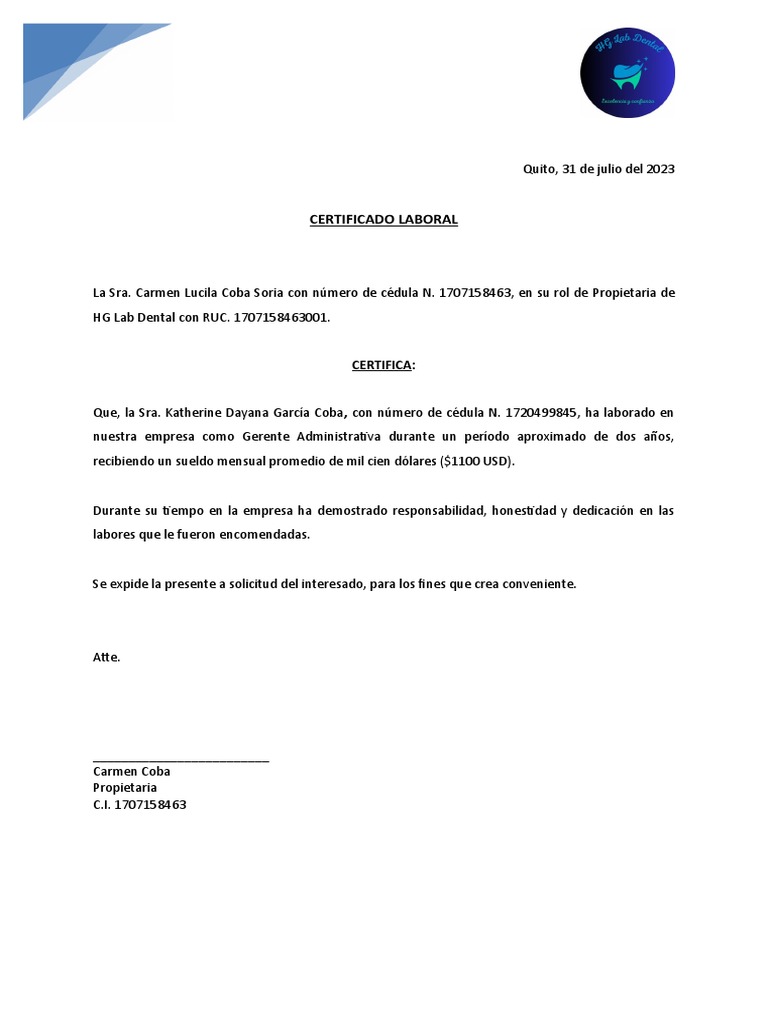 Modelo Certificado Trabajo Laboral Forosecuador | PDF