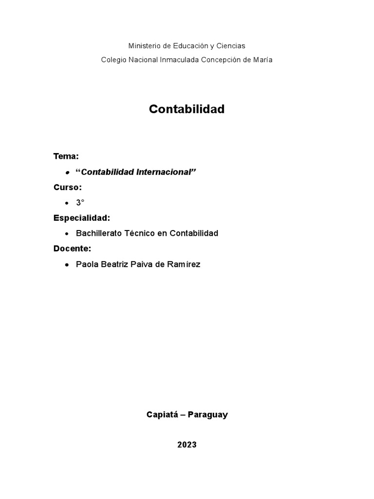 Contabilidad Internacional Grupo 1 Pdf Normas Internacionales De
