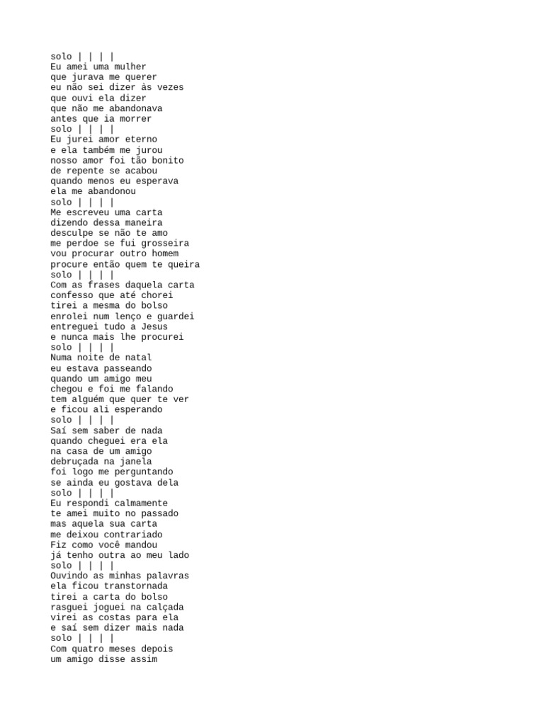 LETRA Eu Amei Uma Mulher | PDF