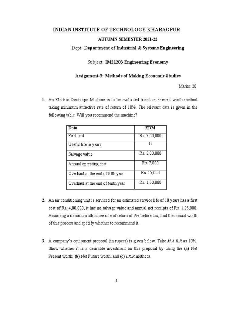 Engineering Economy Assignment Analysis | PDF | Money | Business