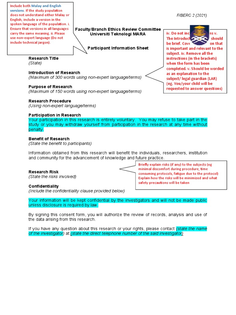 IV. Notes F.berc 2 - Participant Information Sheet | PDF