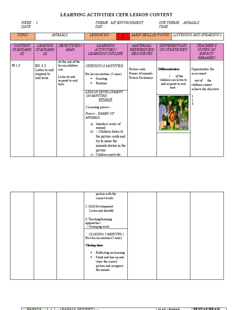 CEFR Lesson Plan: Animals Theme | PDF