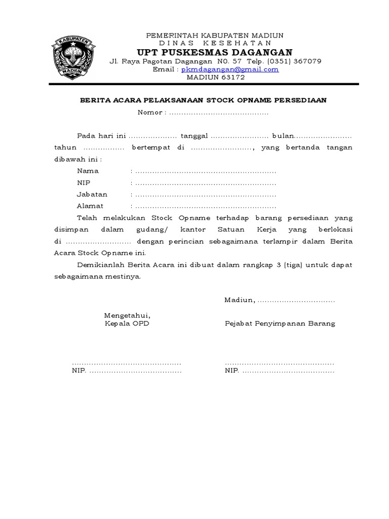 Berita Acara Stock Opname Persediaan | PDF