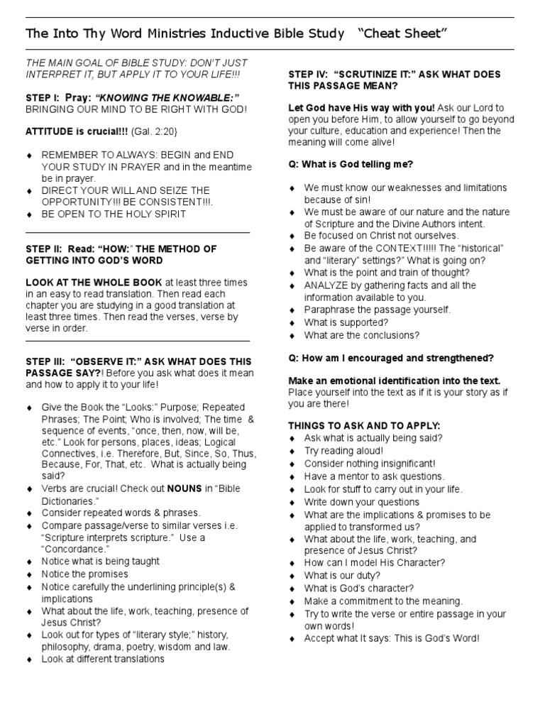Inductive Bible Study Cheat Sheet | PDF | Repentance | Prayer for Free Printable Bible Cheat Sheets