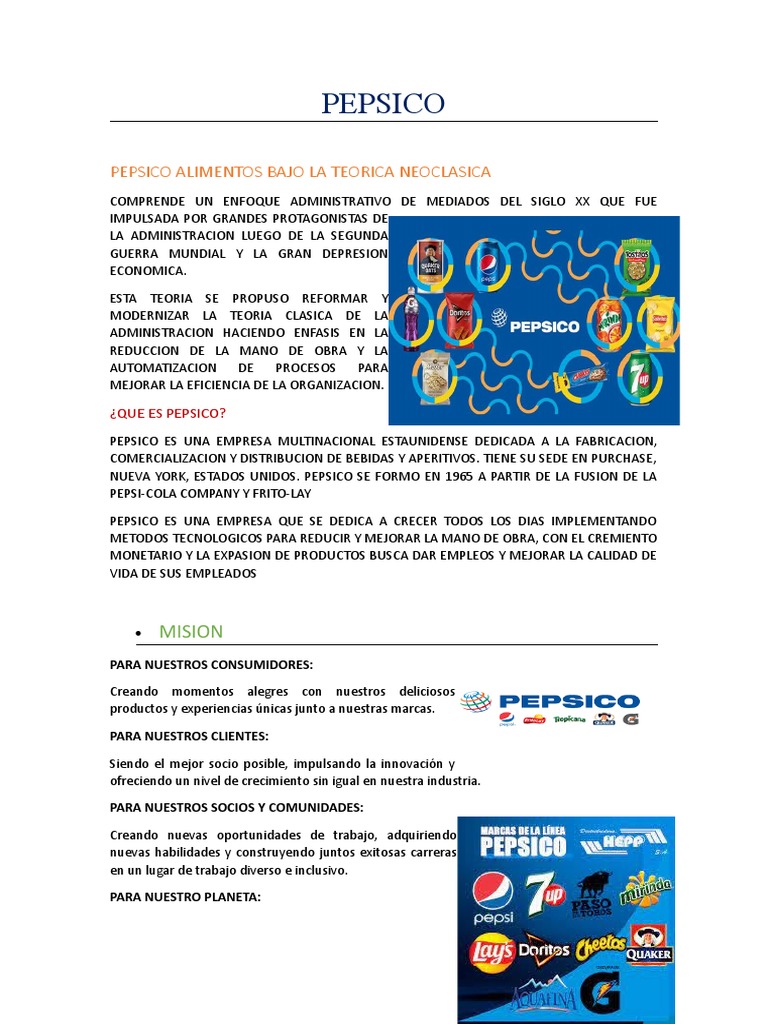 Misión y visión de PepsiCo 2023 | PDF | Pepsi Co | Economias