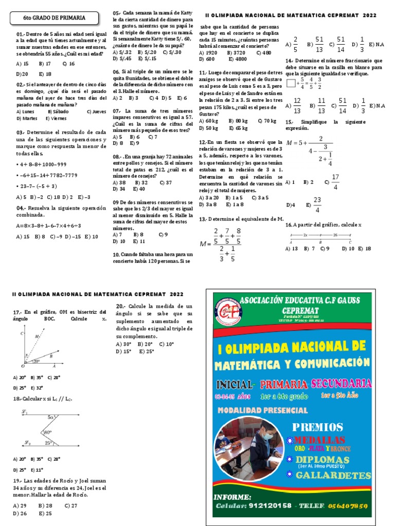 Examen 6to Grado de Primaria Oficial | PDF