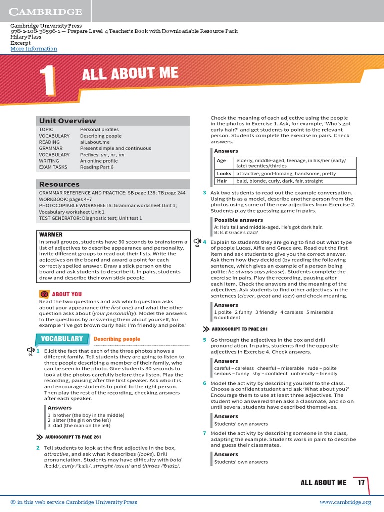 Prepare B1 Unit 1 Teachers Book | PDF