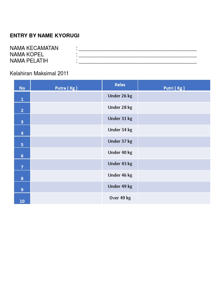 Form Pendaftaran O2SN 2023 Kota Bandung - Eksebisi Taekwondo | PDF
