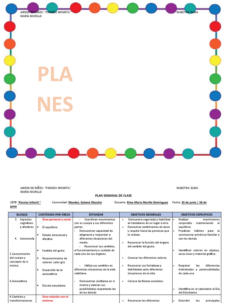 PLAN SEMANAL DE CLASE | PDF