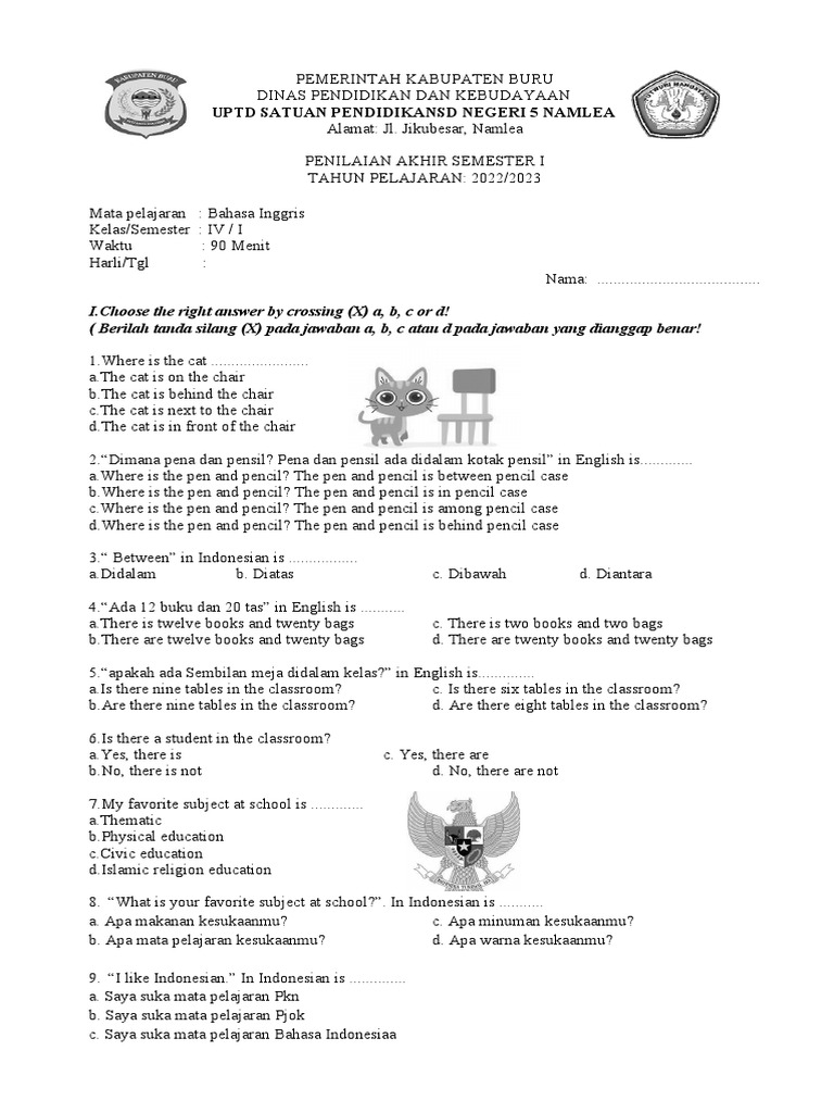 Soal Pas 1 2022 Kla 4 Pdf Symbols